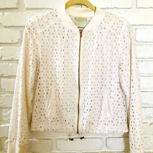 Anthropologie sz S summer eyelet bomber zip front